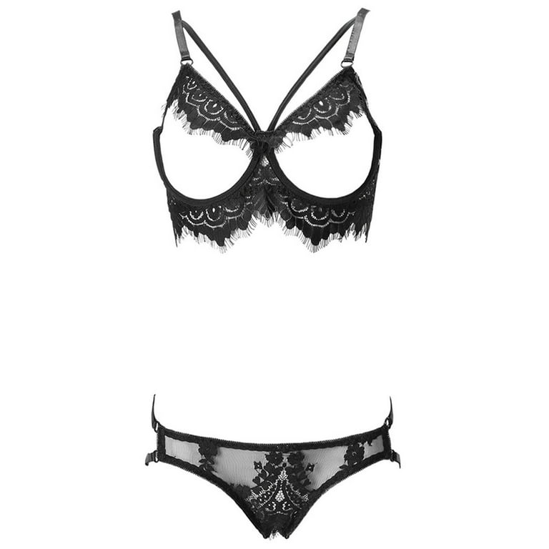 Penkiiy Women Lingerie Plus Size Lingerie Sets For Women Sexy Lace Floral  Scallop Trim Sling Bras And Panties Summer Thin Underwear Black Sexy  Lingerie 