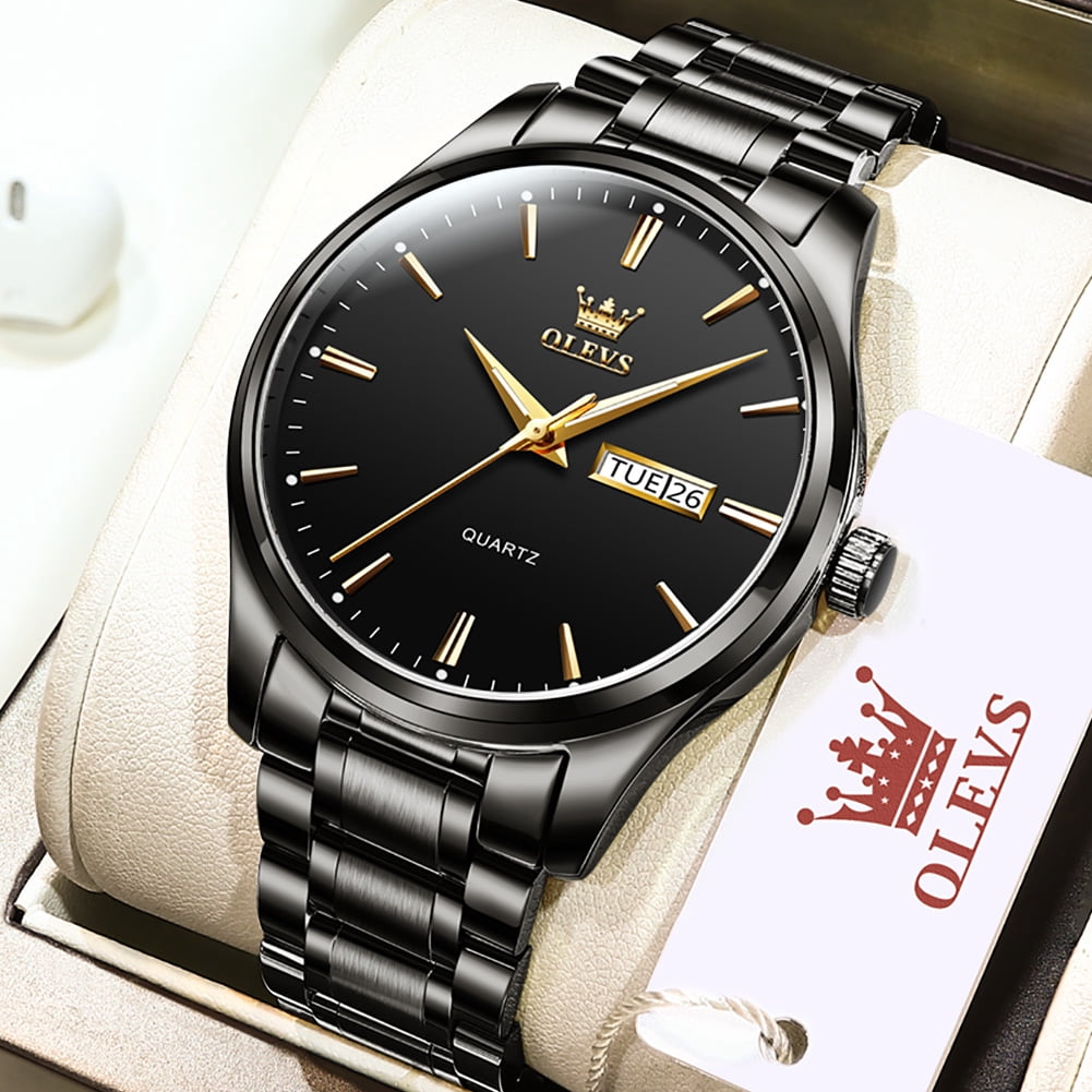 OLEVS Classic Men Watches with Date,Stainless Steel Man Watch with Date, Bussiness Watches for Men,Luminous Quartz Mens Watches Black/White/Blue/Gold, Waterproof Male Reloj para Hombre