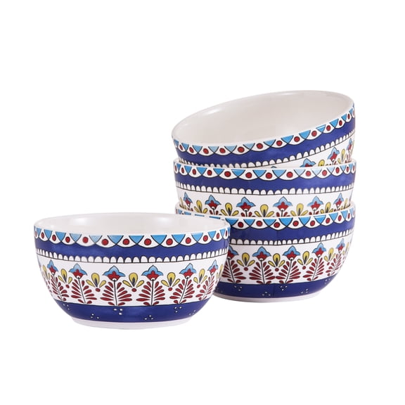 Bico Boho Totem Cereal Bowls Set of 4, 26 oz Deep Ceramic Soup Bowls for Cereal, Salad, Noodles, Kitchen, Microwave and Dishwasher Safe, Gift for Housewarming and Thanksgiving