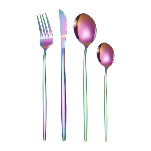 Juego de cubiertos de cocina de 4 piezas, vajilla multifuncional portátil de acero inoxidable Púrpura