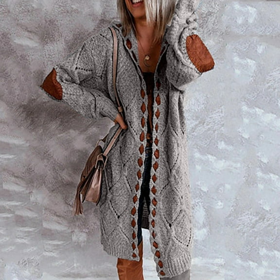 Tejiojio Women’s and Plus Long Puffer Coat Clearance Fashion Women Long Sleeve Casual Long Cardigan Coat Sweater Outerwear