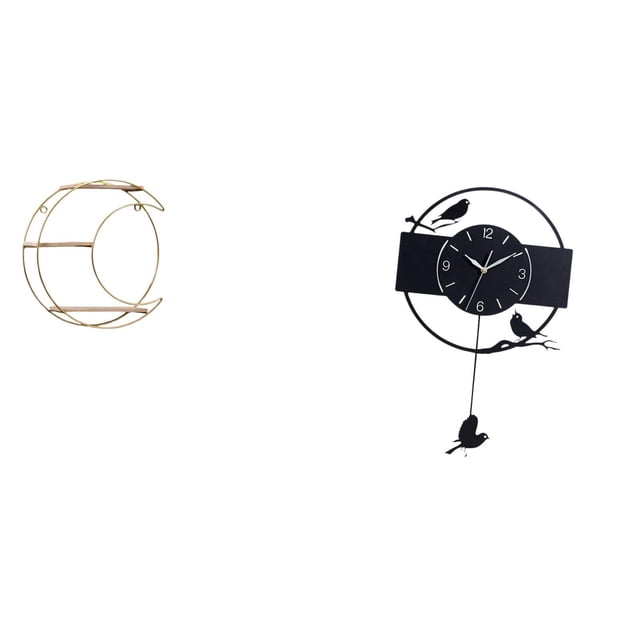 Estante de almacenamiento de pared,Estantería colgante de pared de metal de 3 niveles para decoración de dormitorio,Reloj de pared,Reloj de pared con diseño de pájaro,reloj colgante de