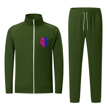 guisaled Mens Tracksuit 2 Piece Outfits Running Sports Suits Long Sleeve Full Zip Stand Collar Drawstring Warm Up Sweatsuits Jogger Sets Clearance