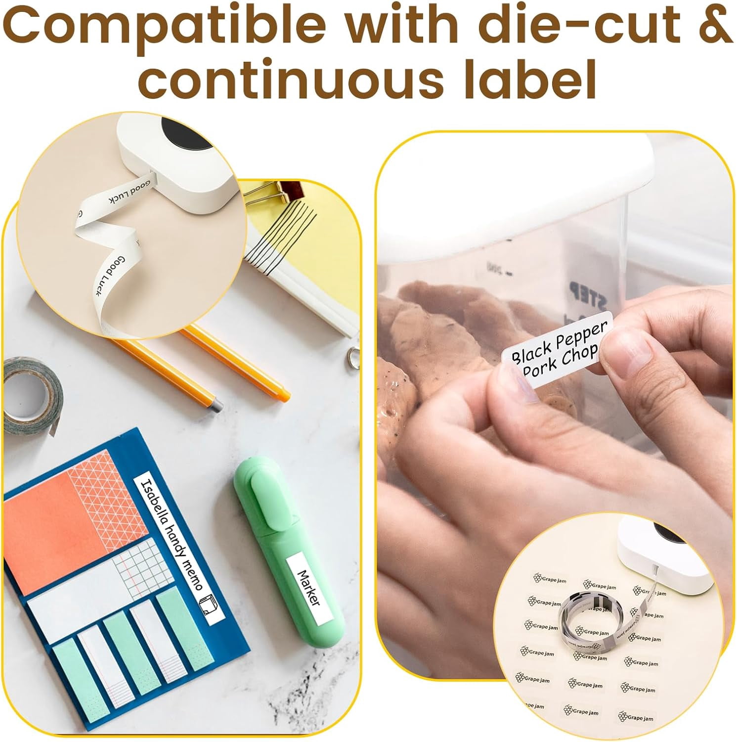 Label Maker with 3 Tapes, Bluetooth Label Maker, Small Thermal Printer Rechargeable Labeler, Handheld Sticker Labeler for School, Office, Home and DIY with iOS&Android