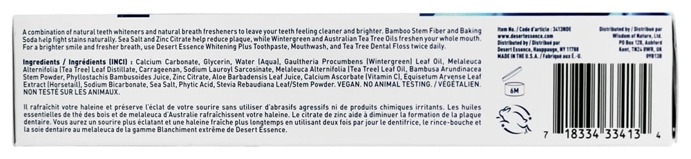 Desert Essence - Natural Tea Tree Oil Whitening Plus Toothpaste Cool Mint - 6.25 oz.