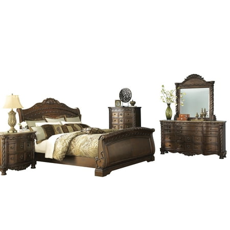 Ashley Furniture North Shore 5 Pc Bedroom Set E King Sleigh Bed Dresser Mirror 1 Nightstand Chest Dark Brown