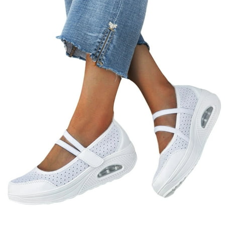 Mepaouo Walking Shoes for Women Non Slip Platform Wedge Sneakers Band Air Slip on Running Shoes