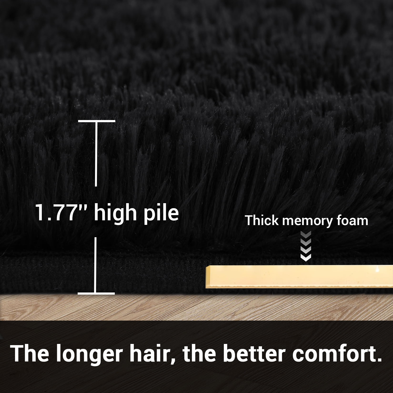Hasoo 8' x 10' Large Area Rug High-Pile Plush Shag Rug Perfect for Living Rooms, Bedrooms, Dining Rooms, Black