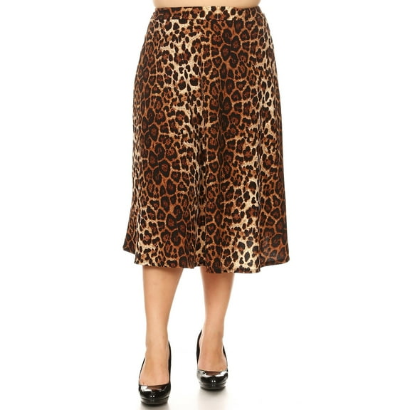Women's Plus Size High Elastic Waist A-line Multi-Colored Printed Flared Midi Skirts