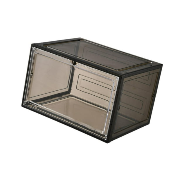 Caja de almacenamiento de zapatos, contenedor organizador de almacenamiento de zapatos, contenedor de zapatillas visibles a prueba de polvo, vitrina puerta lateral negra
