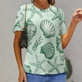 thumbnail image 6 of Beach Seashell Starfish Womens Tops Women's Fashion Casual Short Sleeve Flower Print Round Neck Pullover Top Blouse, 6 of 6