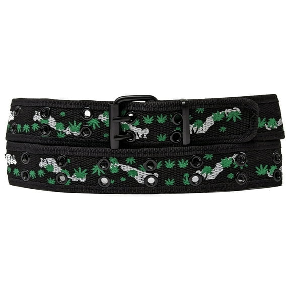 Leaf Leaves 2 Holes Row Metal Grommet Stitched Canvas Fabric Web Belt