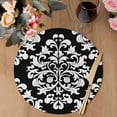 thumbnail image 3 of Baroque Black Round 15 Inch Placemats Set of 4, Vintage Damask Classic Floral HeatResistant Non Slip Place Mats for Dining Table, Wipeable Braided Kitchen Table Mats for Housewarming, 3 of 9