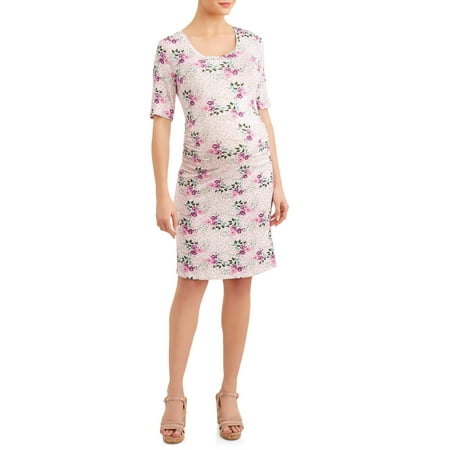 - Maternity Elbow Sleeve Scoop Neck Side Ruched Dress