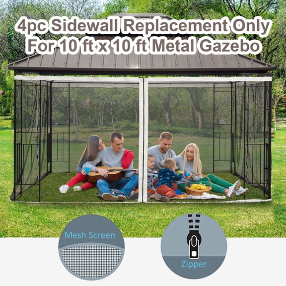 Outsunny 10' x 12' Universal Replacement Mesh Sidewall Netting for Patio Gazebos and Canopy Tents with Zippers, (Sidewall Only), Beige,
