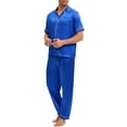 thumbnail image 4 of INSPIRE CHIC Men's Satin Nightwear Short Sleeve Button Shirt Sleep Shorts Casual Pajamas Set 2 Pieces XL Blue, 4 of 5