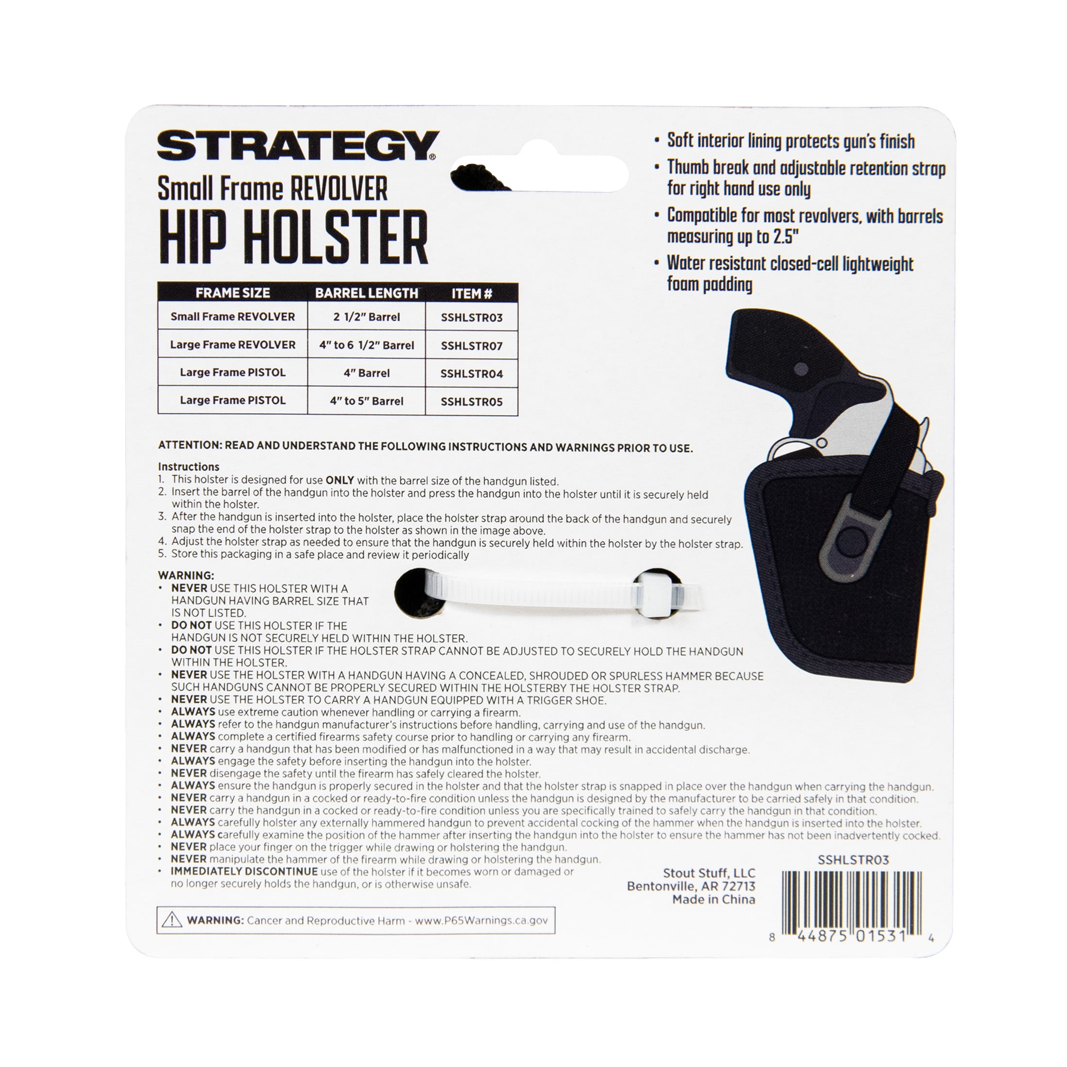 Strategy Brand Small Frame Polyester Revolver Holster, Fits up to 2.5 in Barrel, Right Dexterity