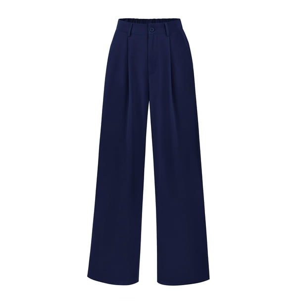 Pantalones PRETTYGARDEN de Pierna Ancha, Azul Marino, Talla Grande, Cintura Alta, con Bolsillos