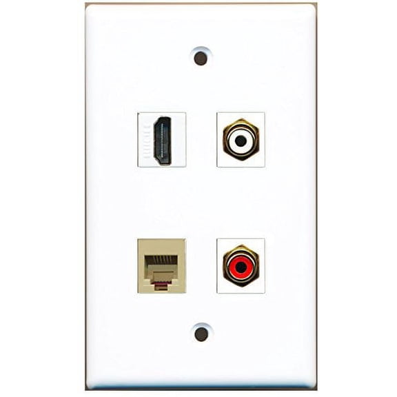 RiteAV - 1 Port HDMI 1 Port RCA Red 1 Port RCA White 1 Port Phone RJ11 RJ12 Beige Wall Plate