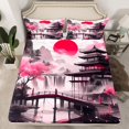 thumbnail image 2 of Homewish Japan Ink Painting Twin Sheet Sets,Japanese Natural Scenery Twin Fitted Sheet,Pink Flower Waterfall Flat Sheet For Adults,Ultra Soft Home Decor,3 Pieces, 2 of 7