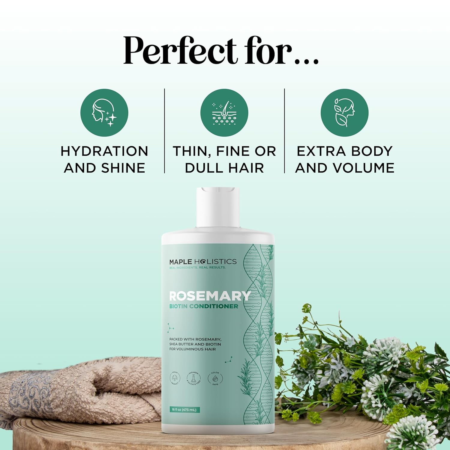Biotin Rosemary Conditioner for Hair Growth - Vegan Sulfate Free Rosemary Biotin Conditioner for Hair Growth with Moisturizing & Volumizing Rosemary Essential Oil for Fine Weak & Dull Hair (16 Fl Oz)
