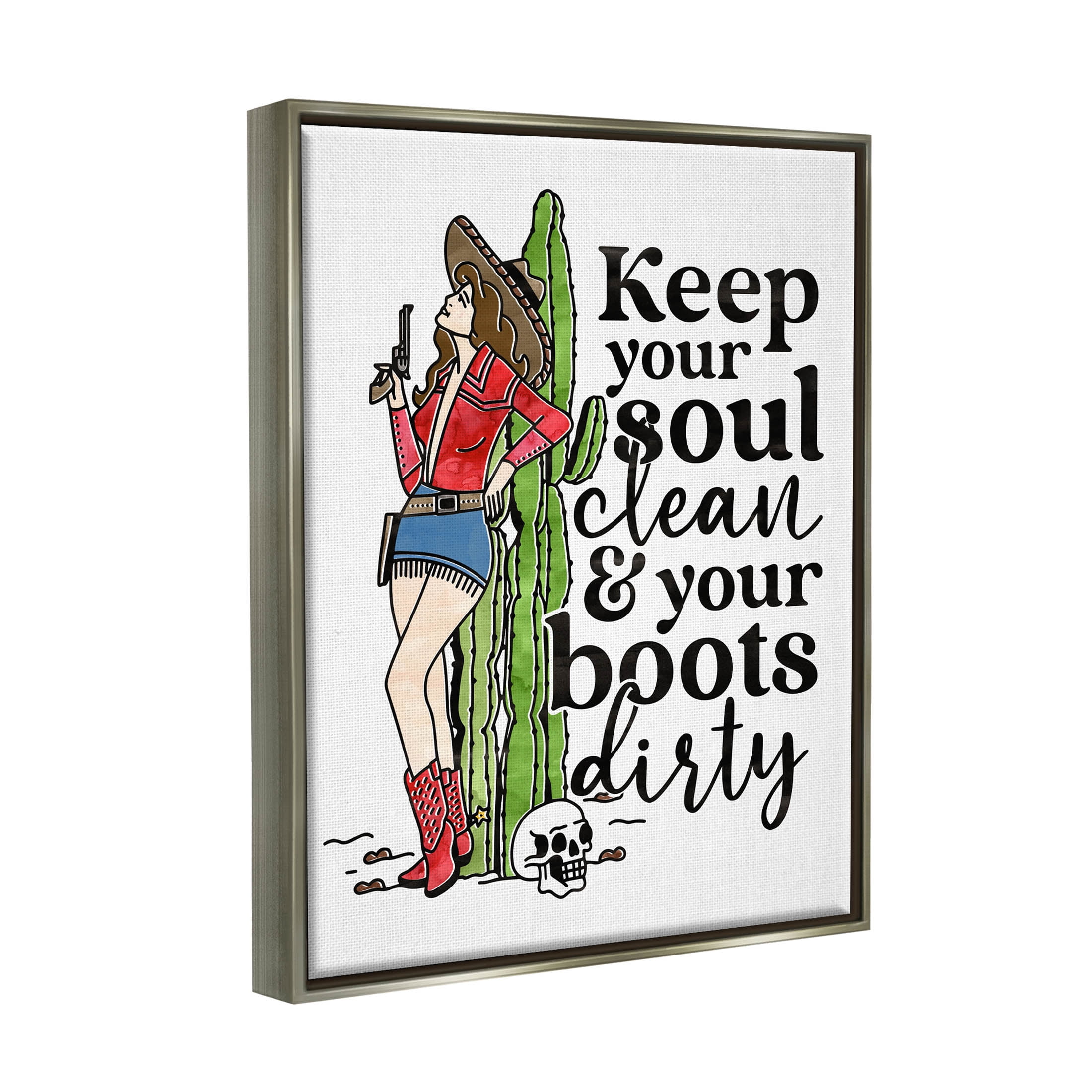 Soul Clean Boots Dirty Cowgirl Novelty Graphic Art Luster Gray Framed Art Print Wall Art