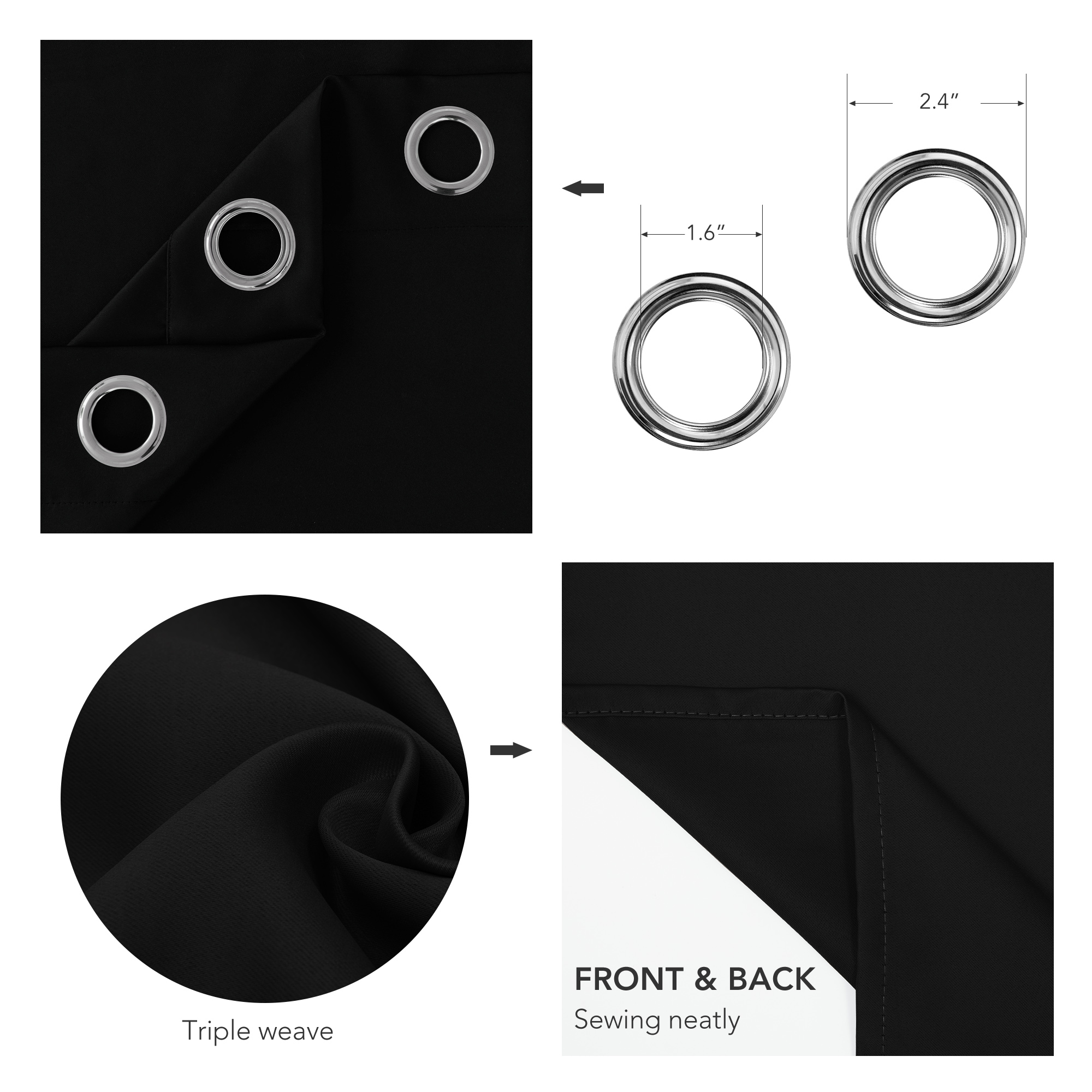 ZOPZO Room Darkening Curtains, 42W x 72L, Black, 2-Pack photo 5