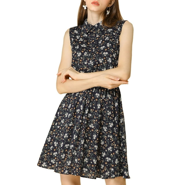 INSPIRE CHIC Robe Sans Manches à Imprimé pour Femme à Demi-Patte de Boutonnage avec Ceinture