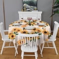 thumbnail image 2 of Beige Sunflower Letter Pattern Round Tablecloth 60"x60",Wrinkle Wipeable Table Cloth for Kitchen Dining Room Picnic Patio Party, 2 of 6