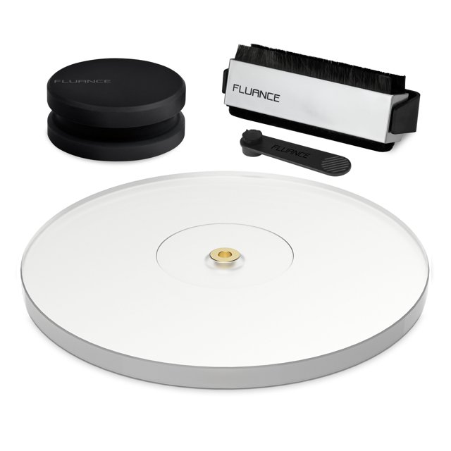 Fluance Vinyl Turntable and Record Accessory Kit With Record And Stylus Anti-Static Carbon Fiber Brushes, Frosted Acrylic Platter and Record Weight (VB52AP03RW03)