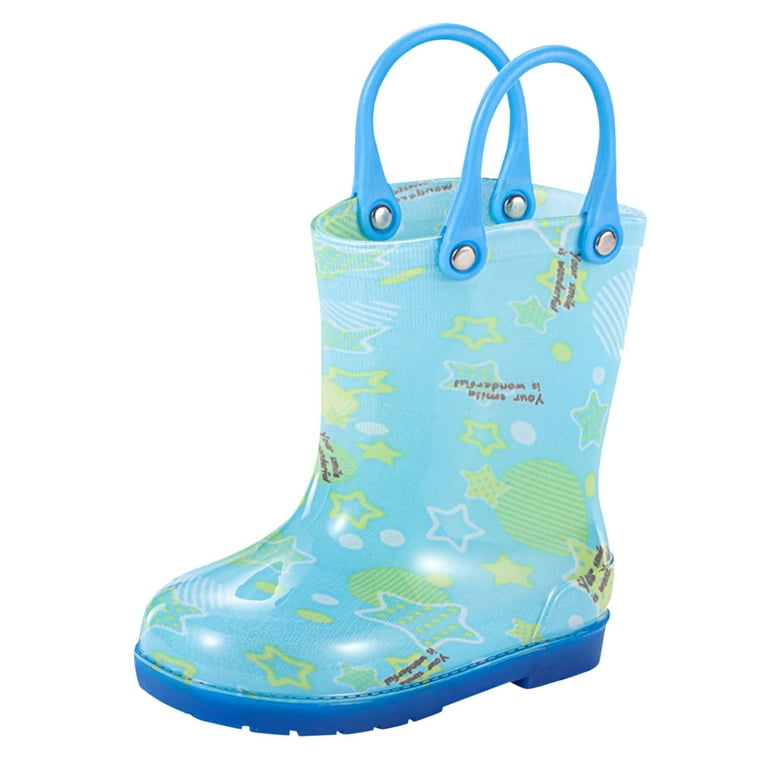 Linfrsh Toddler Kids Glitter Light Up Waterproof Rain Boots for Girls Sparkle Rainbow Rain Shoes with Easy On Handles Sky Blue 4 5 Years Walmart
