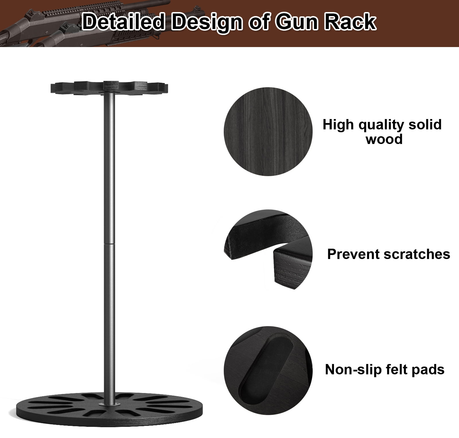Sfugno Indoor Gun Rack with 360° Rotation, Gun Holder With Display Storage with Soft Padding,Black