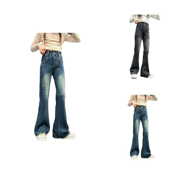 Pants for Girls Back To School Clothes for Teen Girls - Girls Fashion Cute Personality Pants Elastic Waist Wide Leg Jeans Casual Denim Pants With Pockets For Stylish Young Girls