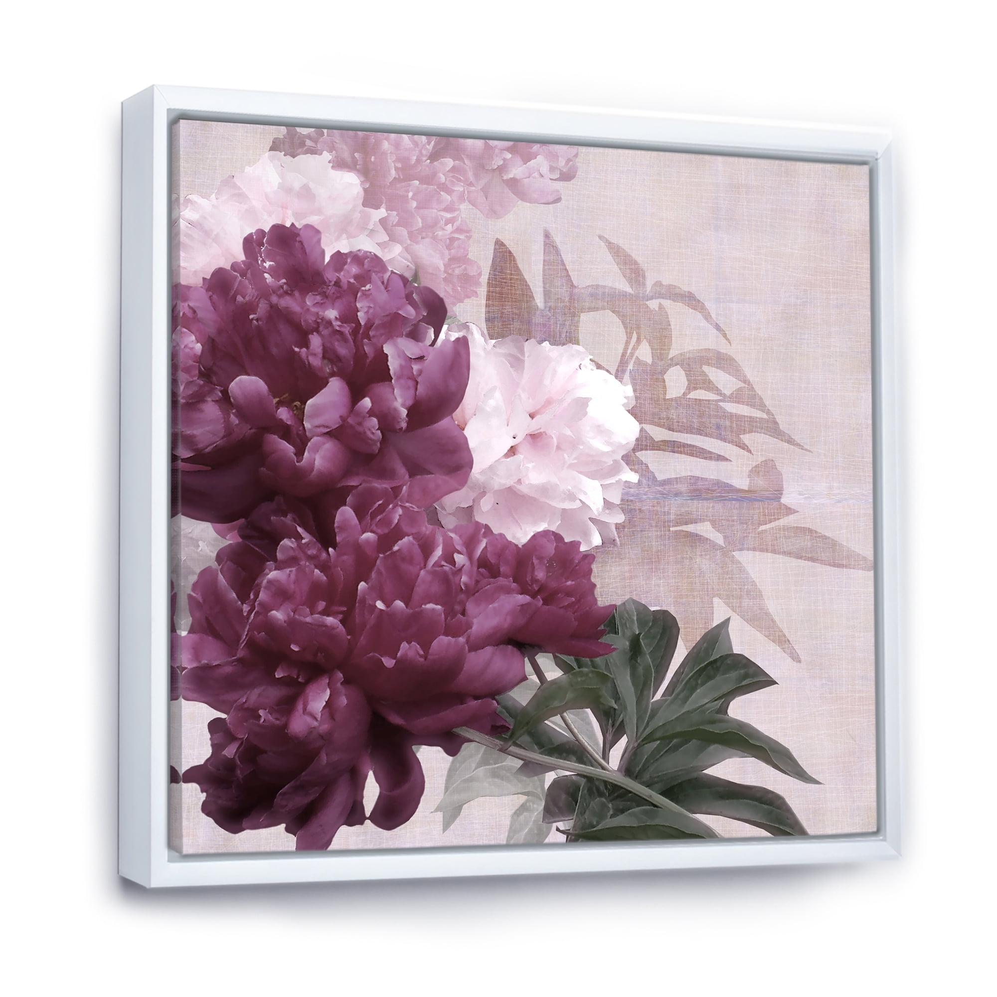 Designart 'Ancient Pink and Purple Flowers I' Traditional Framed Canvas Wall Art Print