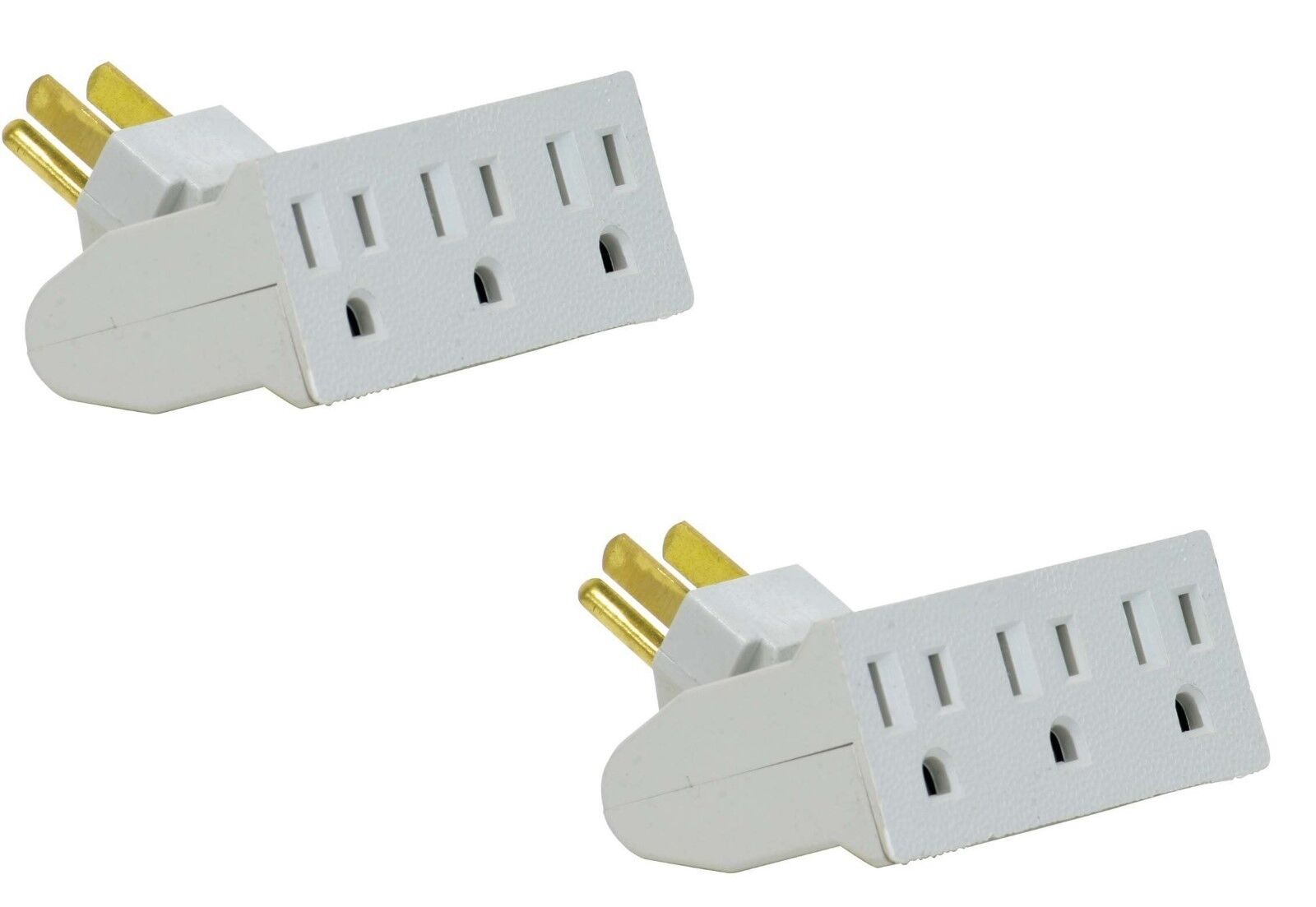 2 Pack WHITE 3 Outlet Swivel Electrical Power Grounded Wall Socket Taps Adapter