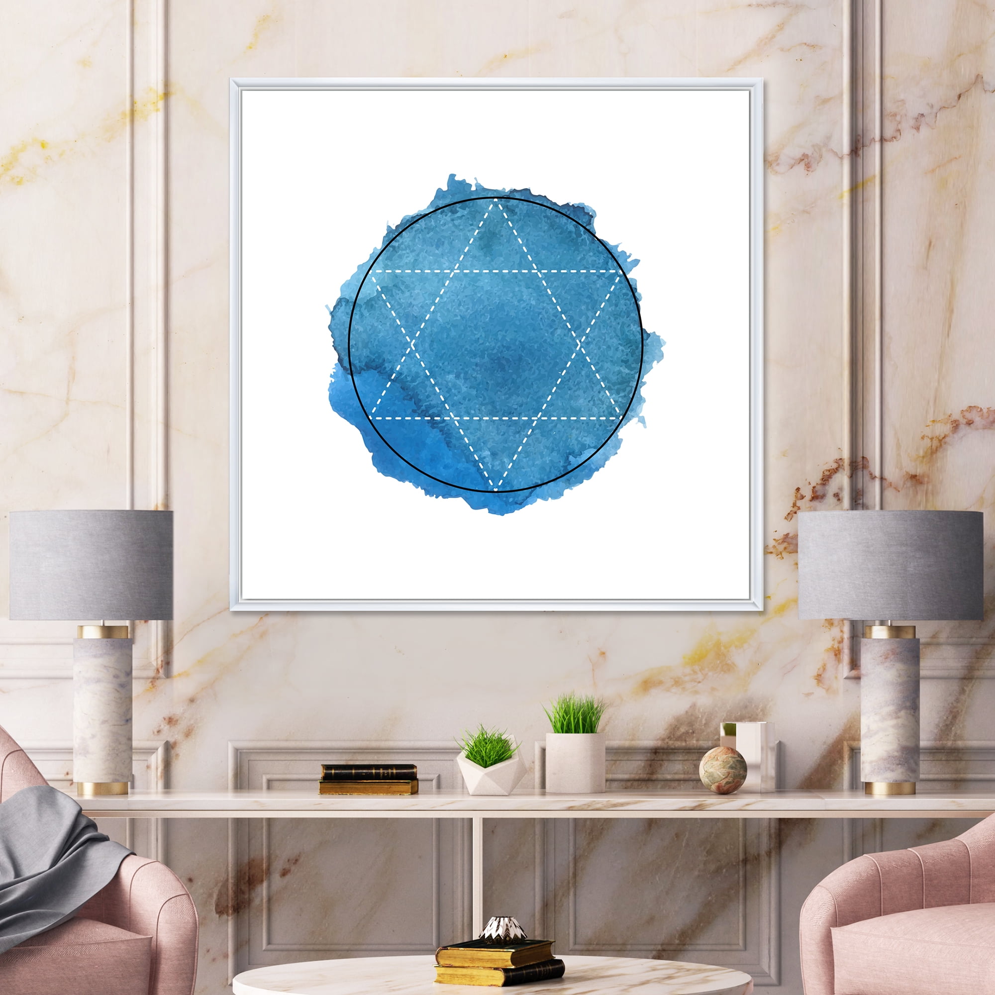 Designart 'Sacred Geometry and Symbol of Alchemy III' Bohemian & Eclectic Framed Canvas Wall Art Print