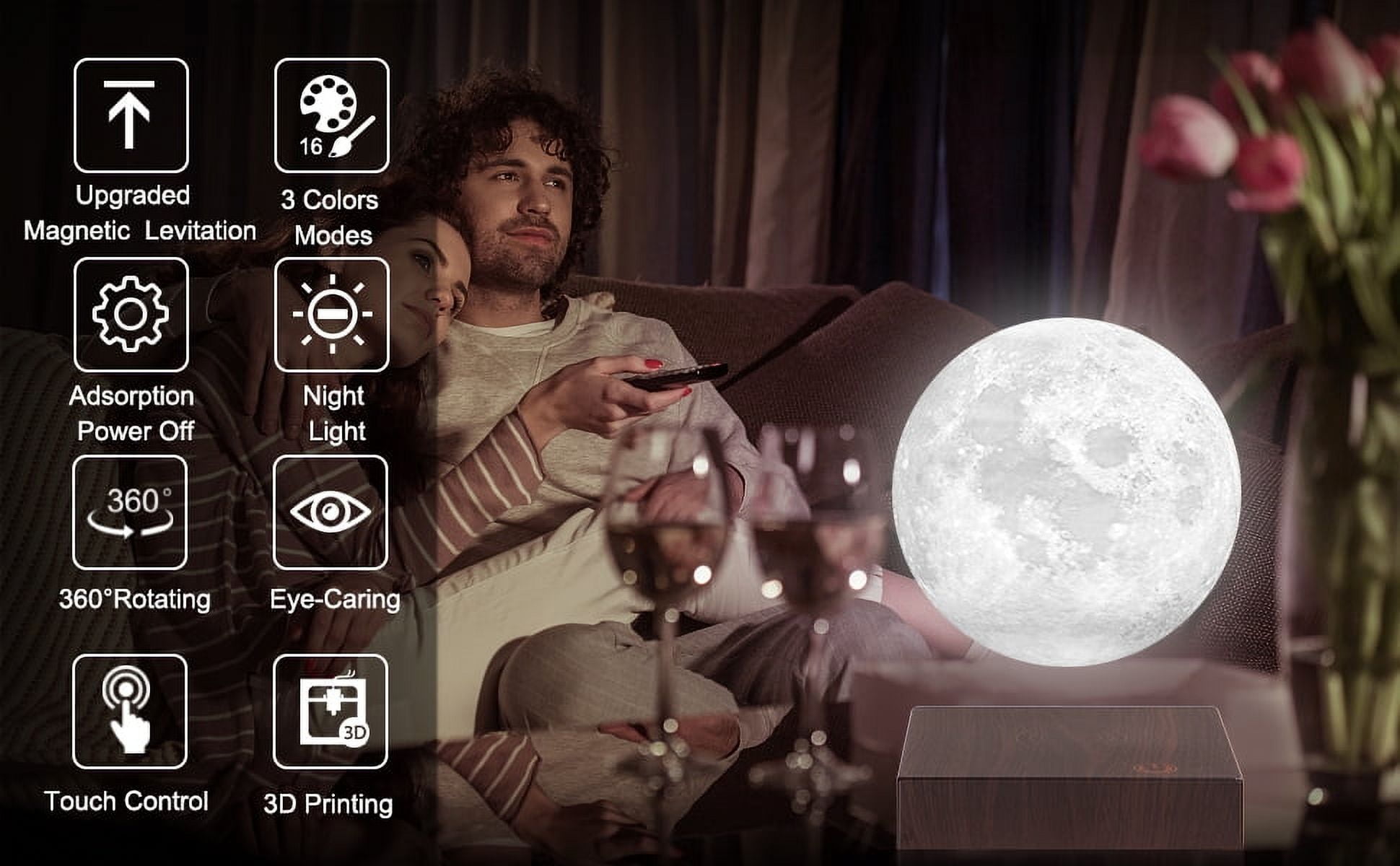 VGAzer Levitating Moon Lamp, 3 Colors Gradient Changing Bedroom Decor ,LED Night Light ,Unique Gifts