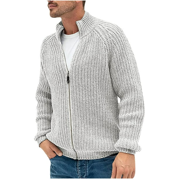 Men's Solid Casual Open Front Knit Cardigan Long Sleeve Stand Collar