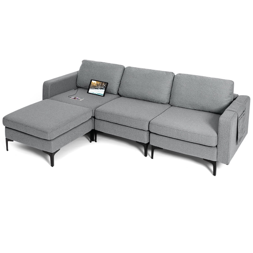 Finihen L-shaped Sectional Sofa Couch, Modular L-shaped Sectional Sofa with Reversible Chaise and 2 USB Ports, for Living Room, Dark Gray Finihen L-shaped Sectional Sofa Couch, Modular L-shaped Sectional Sofa with Reversible Chaise and 2 USB Ports, for Living Room, Dark Gray