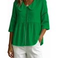 thumbnail image 3 of Women's Doll Collar Eyelet 3/4 Sleeve Peplum Blouse Green L, 3 of 7