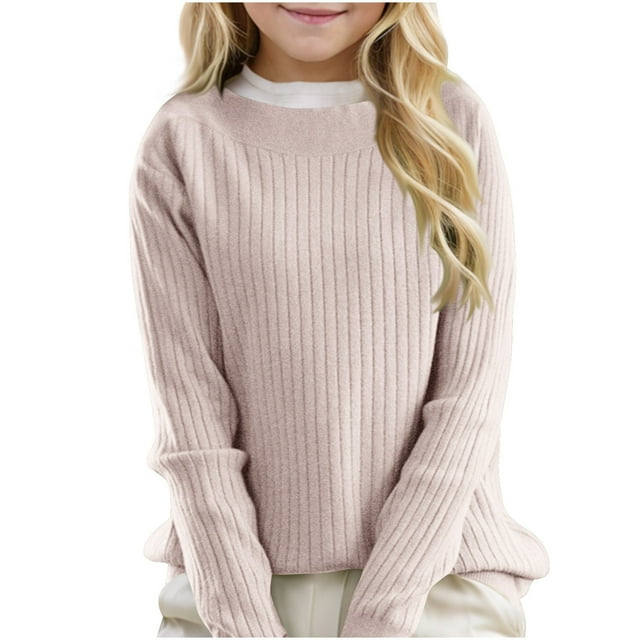 LOVZFMLL Sweaters for Girls, Crew Neck Ribbed Pullover Solid Color, Essential Cozy Stretchy Fall Clothes Warm Winter Tops Teen Girls Clothes for 12-13 Years