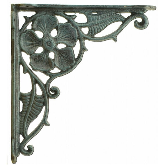 Floating Shelf Wall Bracket Flower Leaf Design Distressed Blue Cast Iron 9.375" Deep by Flag Emotes