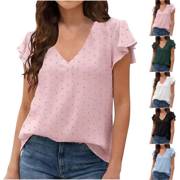 Swuxness Women Short Sleeve Casual T Shirts, Spring and Summer Tops, Ladies V-Neck Solid Color Comfortable Fashion Loose Pullover Tee Blue, L
