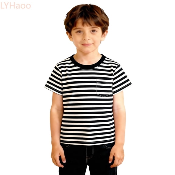 LYHaoo Boys Classic Striped Crewneck Tee For Kids Comfortable Casual Short Sleeve Top For Boys Summer T Shirts,Sizes 3-4 Years