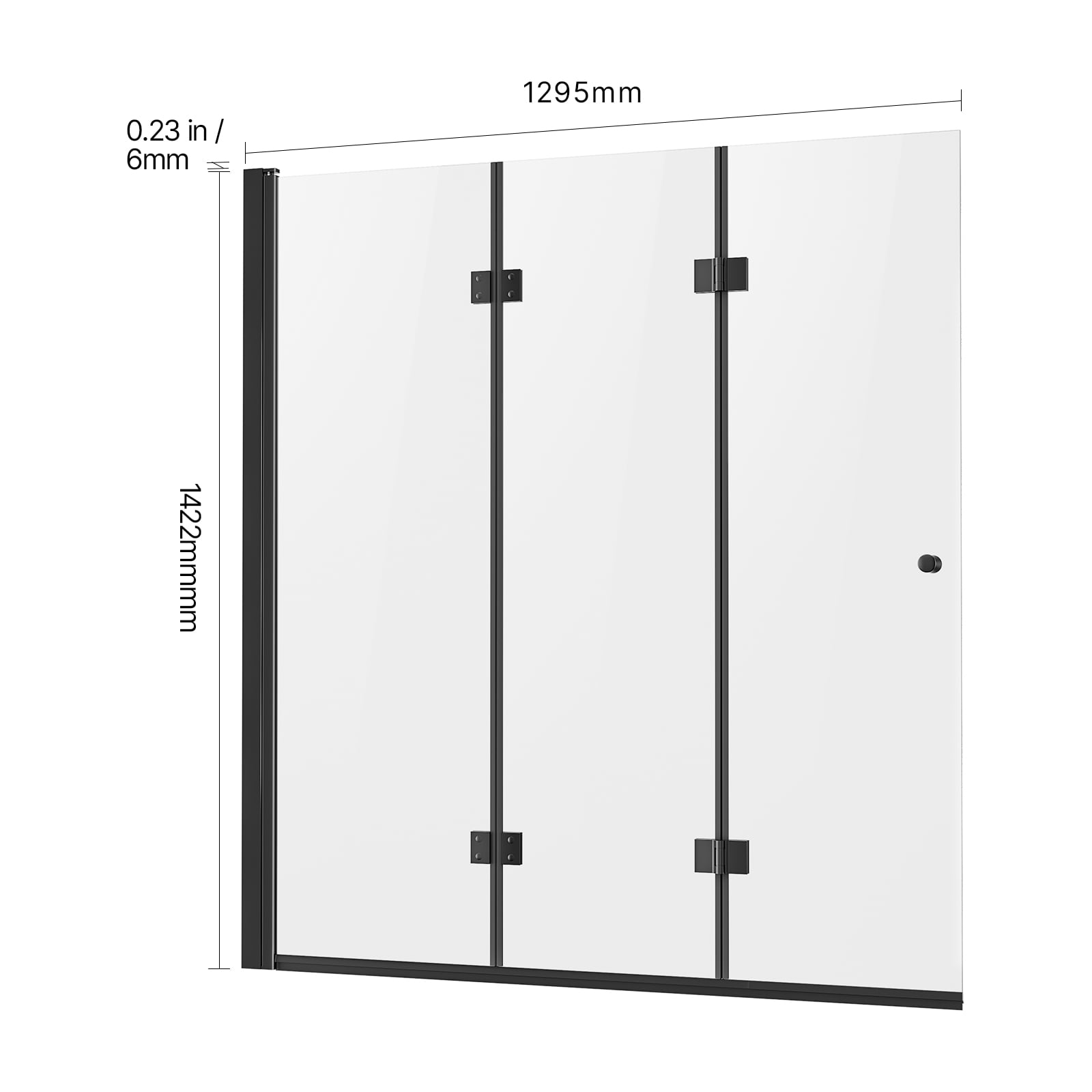KFFKFF Shower Door for Bathtub, Dimensions 51 in. Width x 56 in. Height, Hinged Shower Door without Frame, Three-Fold Glass Shower Door with 1/4 in Thick Tempered Glass, Design that Rotates