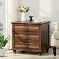 thumbnail image 3 of Brezey 24" Wide Farmhouse Night Stand,Large End Table with 3 Drawers & Metal Handle,Dresser for Bedroom, Wood Bed Side Table Chest of Drawers Cabinet, Retro Brown Nightstand for Living Room,Closet, 3 of 16
