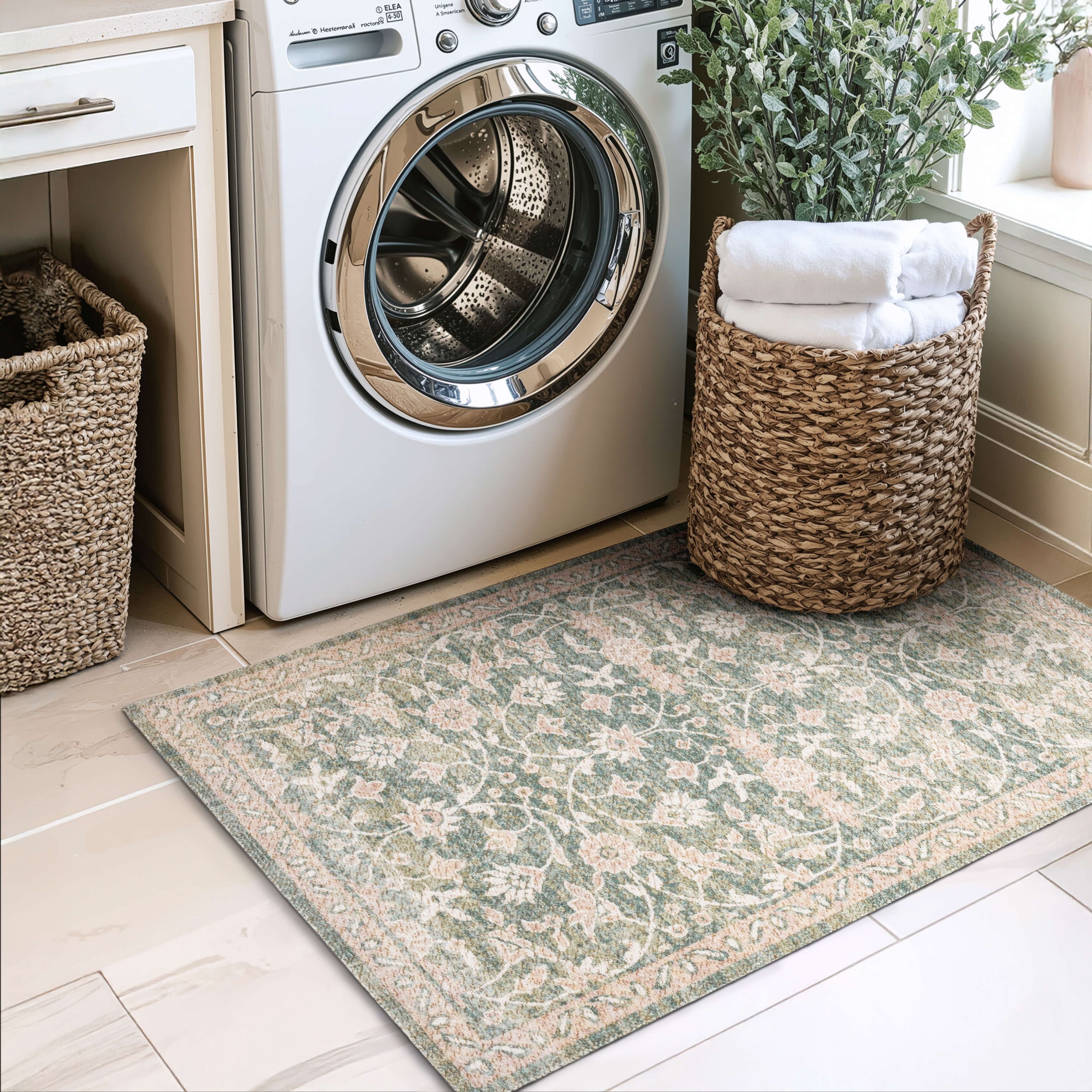 Mainstays Zula Jardin Low Pile Stain/Fade Resistant Polyester Indoor Accent Rug, Green, 2'6" x 3'9"