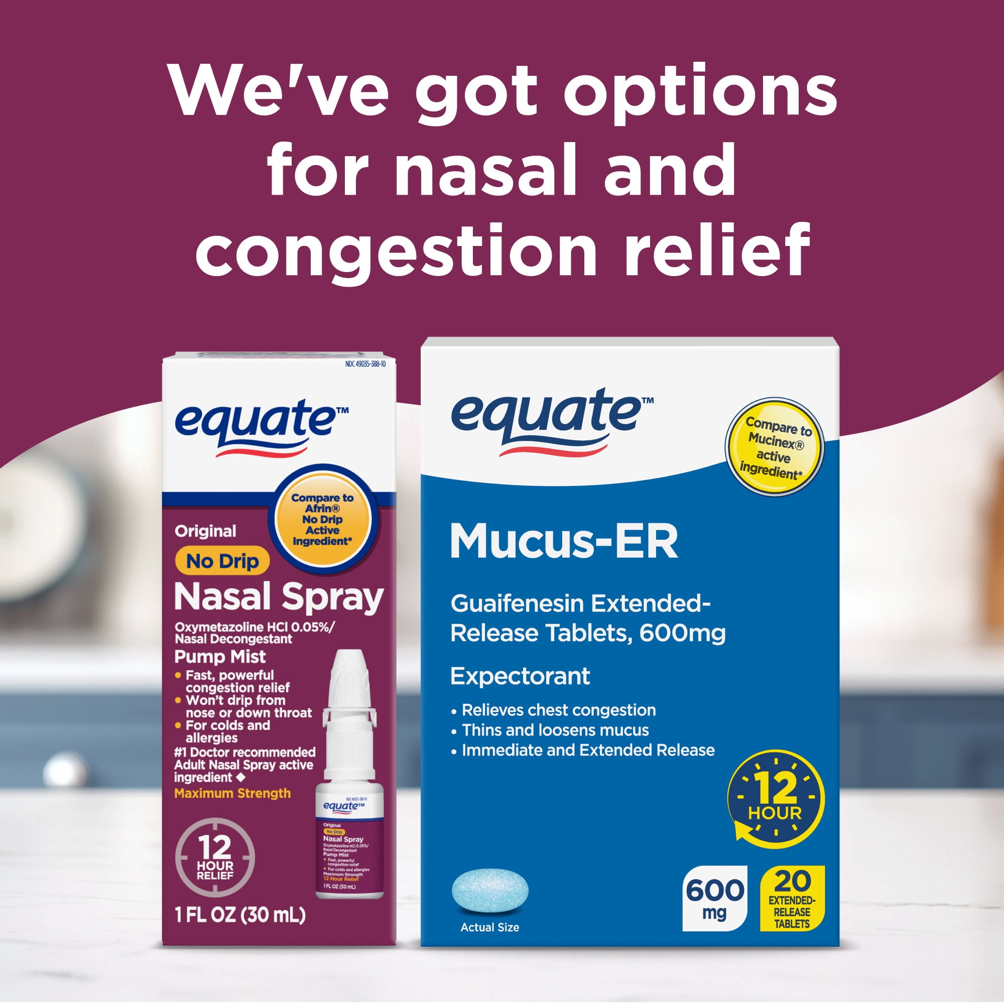 Equate Original No Drip Nasal Spray Oxymetazoline HCl 0.05% Nasal Decongestant, Maximum Strength, 12 Hour, 1 fl oz, Compare to Afrin® No Drip Active Ingredient