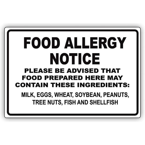 Warning Sign Food Allergy Notice Warning May Contain Milk, Eggs, Wheat, Soybean, Peanuts, Fish Restaurant Cooking Road Sign Business Sign 8X12 Inches Aluminum Metal Tin Sign Z0026