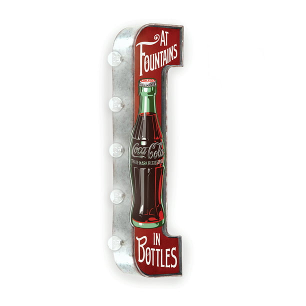 Coca-Cola Reproduction Vintage Advertising Sign - Battery Powered LED  Lights, Double Sided Metal Marquee Display - 25 x 9 x 4 inches